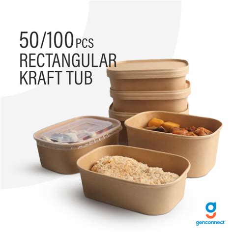 Rectangular Kraft Food Container Tub Takeaway Lunch Box Paper