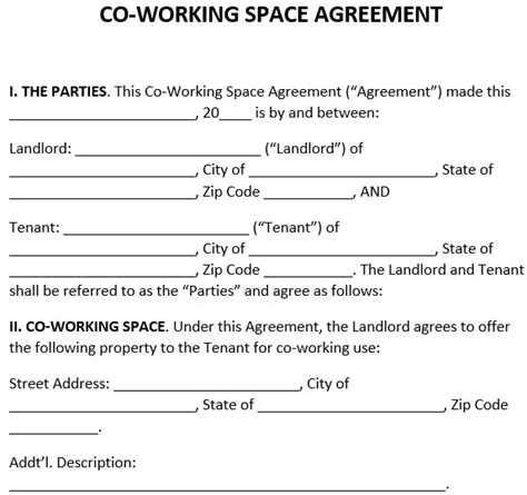 Coworking Space Agreement Template