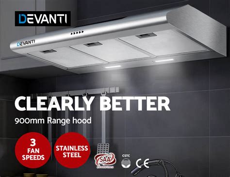 Devanti Fixed Range Hood Rangehood Stainless Steel Kitchen Canopy 90cm
