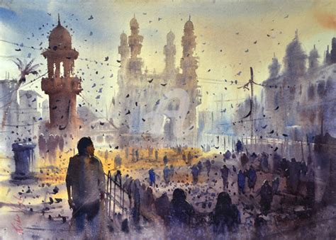 Mecca Masjid In Old Cityhyderabad Paint Painting By Kishore Singh