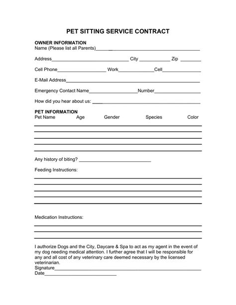 Fillable Pet Service Contract Forms Printable Forms Free Online