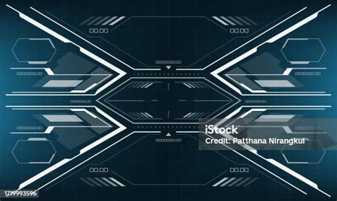 Tampilan Layar Antarmuka Scifi Hud Geometris Putih Pada Desain Biru