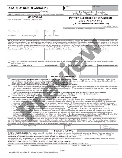 North Carolina Petition And Order Of Expunction Under G S A