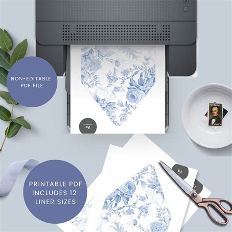 Printable Envelope Liner Template French Blue Toile Liner A7 Square