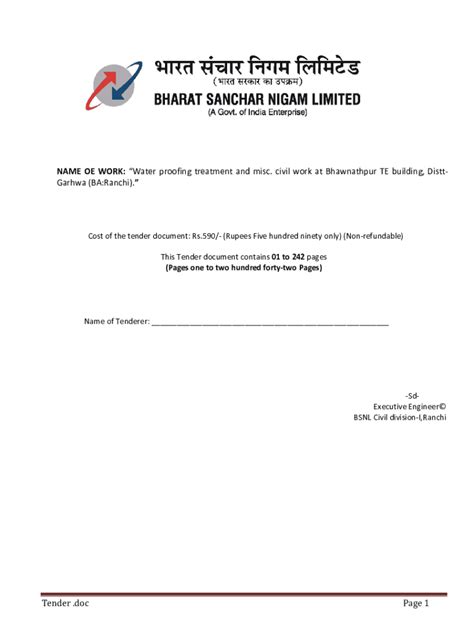 Fillable Online Bsnl Tenders In Jharkhand Fax Email Print Pdffiller