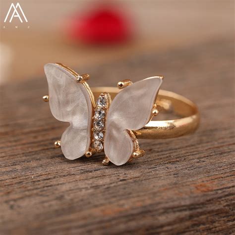 Butterfly Ring Summer Enamel Butterfly Gold Rings Women Etsy