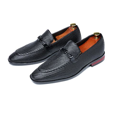 Black Embossed Pattern Mens Business Prom Loafers Dress Shoes