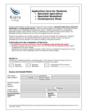 Fillable Online Kiaracollege Wa Edu Application Form For