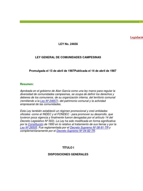 Ley General De Comunidades Campesinas Pdf Comunidad Derecho Laboral