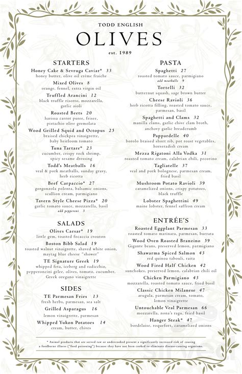 Todd Englishs Olives Menu In Las Vegas Nevada Usa