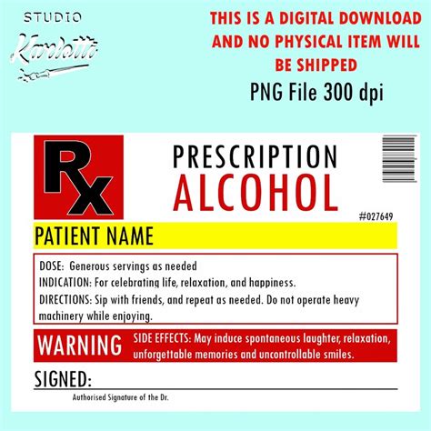 Prescription Alcohol Bottle Label Png Personalised Funny T For