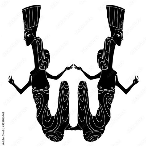 Symmetrical Design With Two Fantastic Ladies Holding Hands Seated