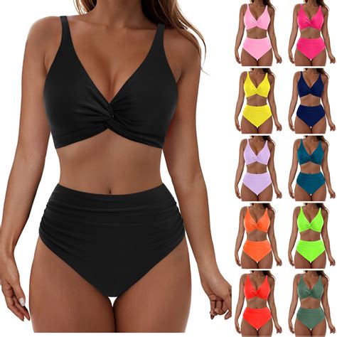 Pstuiky Swimwear For Women 2025 Fashion Womens Sleeveless Solid Bikini Swimsuit Push Up Padded