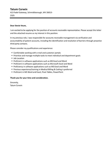 Cover Letter Accounts Receivable Manager