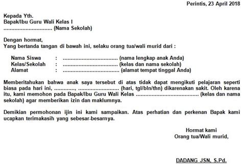 13 Contoh Surat Izin Tidak Masuk Sekolah Karena Sakit Lengkap