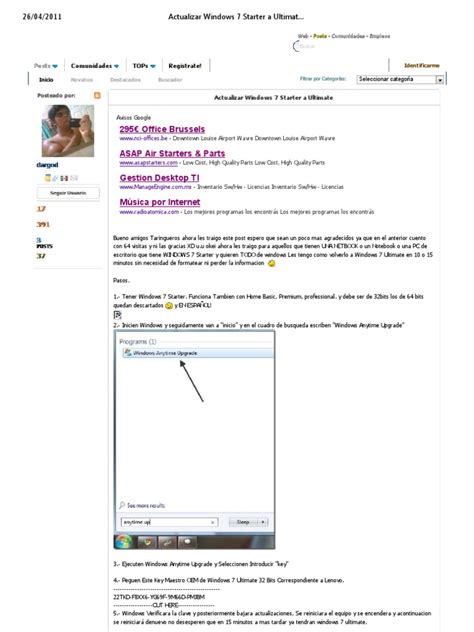 Actualizar Windows 7 Starter A Ultimate Taringa Pdf Windows 7