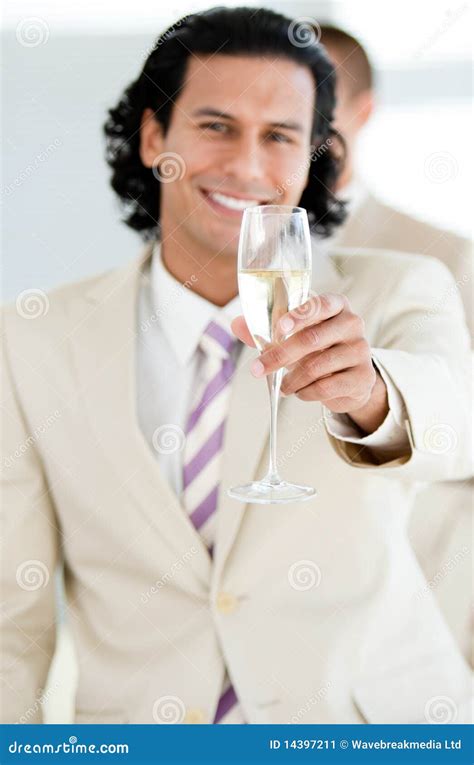 Cheerful Businessman Holding A Glass Of Champagne Stock Image Image