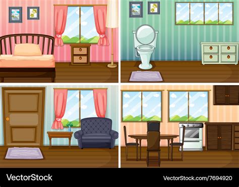 Four scenes rooms in house Royalty Free Vector Image