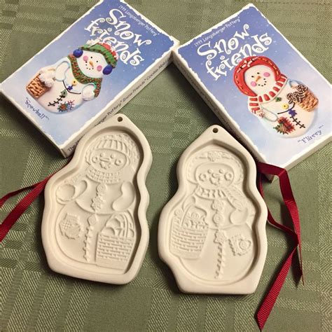 Longaberger Pottery 2 Snow Friends Cookie Molds Series Snowball Flurry