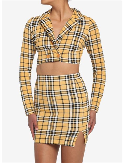 Yellow Plaid Crop Blazer And Skirt Set Hot Topic