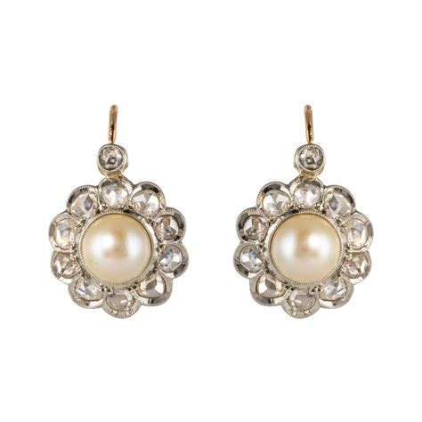 Boucles D Oreilles Anciennes Perles Diamants Bijoux Anciens Or