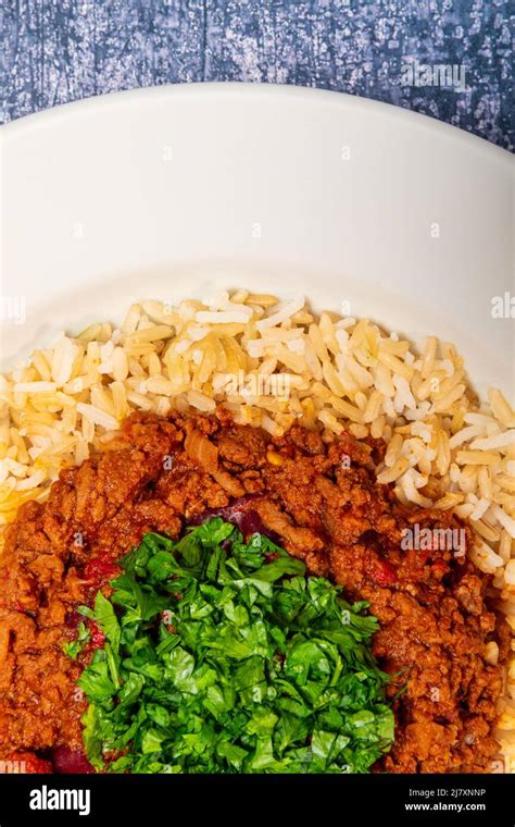 chilli con carne and rice Stock Photo - Alamy