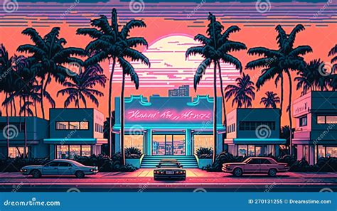 Bit Miami Beach Pixel Art Pastel Tones Vaporwave Style Generative