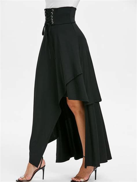 High Waisted Asymmetric Lace Up Layered Maxi Skirt Maxi Skirt Pattern