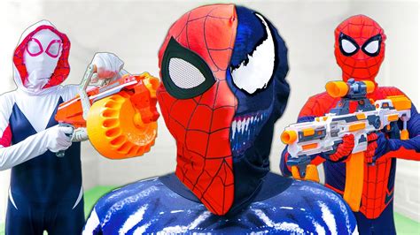 Team Spider Man Nerf War In Real Life Catch Spider Man If You Can