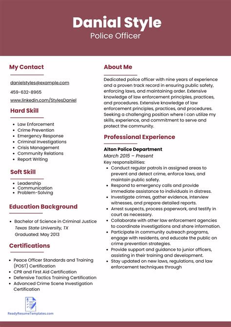 Ats Friendly Police Officer Resume Templates For Ready Resume