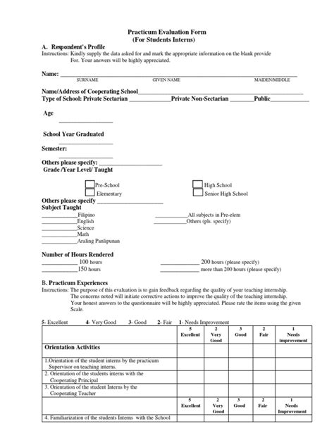 Practicum Evaluation Form Download Free Pdf Internship Job Hunting