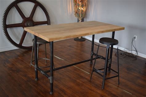 Hand Crafted Reclaimed Maple Butcher Block Kitchen Island With Pipe