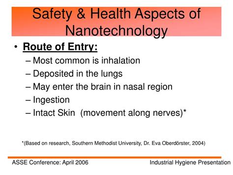 Ppt Safety And Health Aspects Of Nanotechnology Powerpoint Presentation