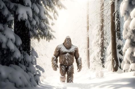 Premium Photo Shaggy From Head To Toe Forest Bigfoot In Snow In Forest