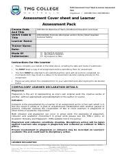 Dc Tmg Assessment Coversheet Learner Assessment Pack Chc