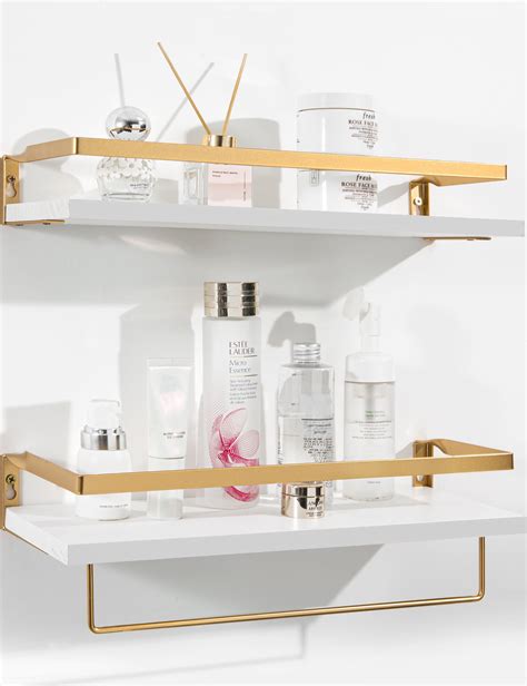 Afuly White Floating Shelves Wood Inch Gold Metal Shelves For