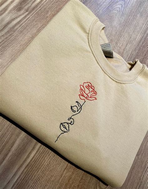 Hand Embroidered Unique Sweatshirt With Face And Rose Design Etsy Uk