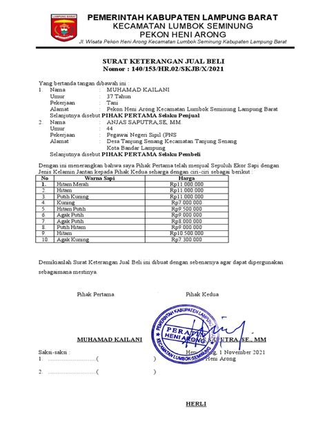 Surat Keterangan Jual Beli Sapi Pdf