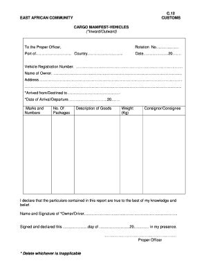 Cargo Manifest Form - Fill and Sign Printable Template Online