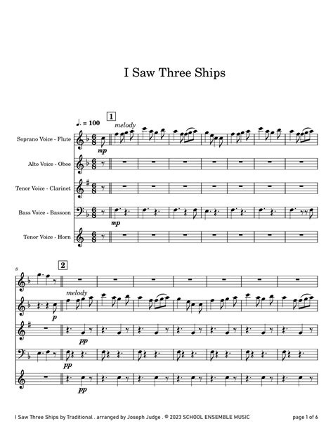 I Saw Three Ships For Woodwind Quartet In Schools Arr Joseph Judge