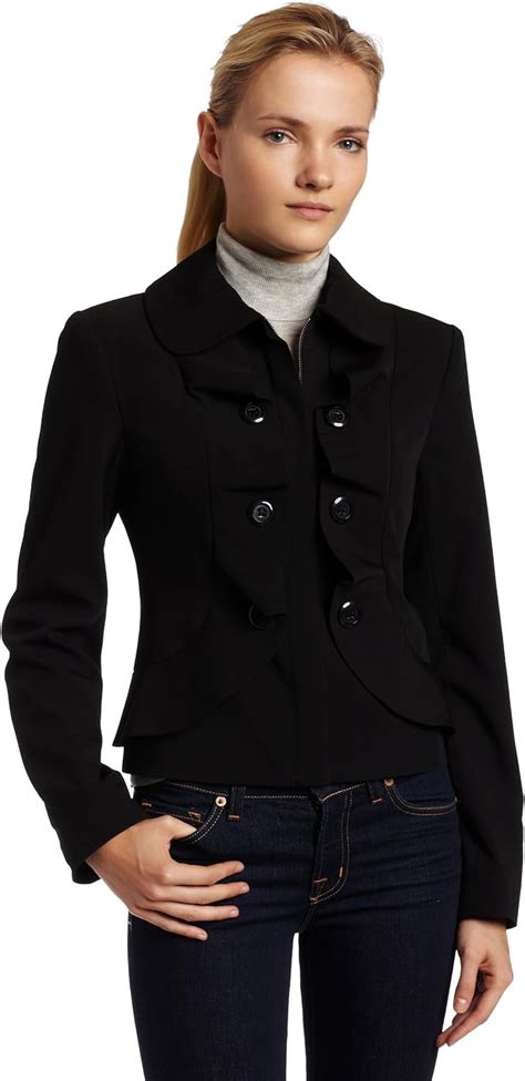 Mac Jac Women S Ruffle Front Zip Blazer Black At Amazon Womens