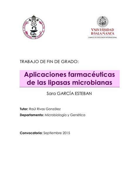 Pdf Aplicaciones Farmac Uticas De Las Lipasas Microbianas Se Trata