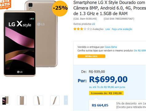 Smartphone LG X Style 16GB Tela de 5 0 Câmera 8MP Android 6 0 4G