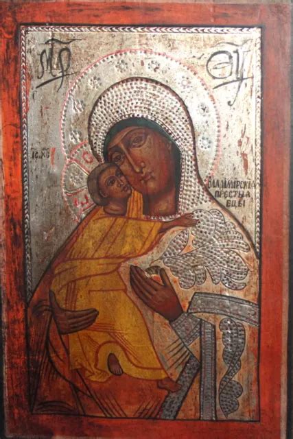 THE VIRGIN MARY And Baby Jesus Vintage Hand Painted Tempera Wood Icon