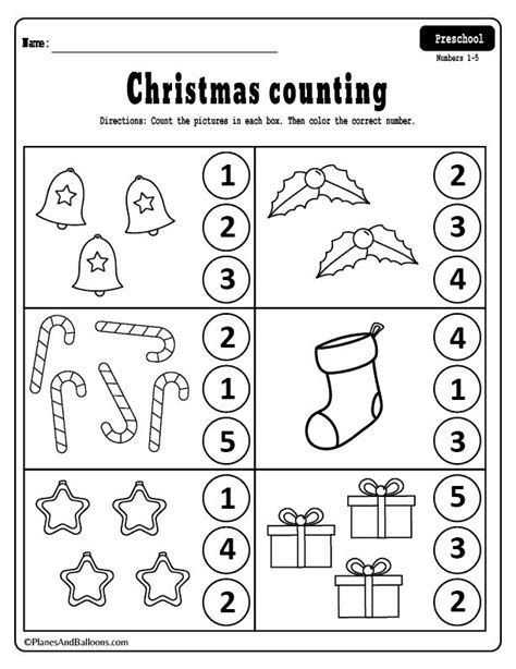 Christmas Counting To 10 Preschool Worksheets Planes And Balloons