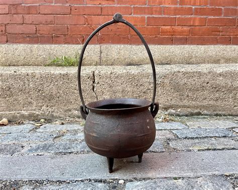 Antique Cast Iron Cauldron With Hanger Vintage Footed Cauldron With