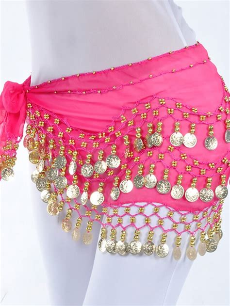 Belly Dance Hip Scarf Coin Beading Womens Training Chiffon