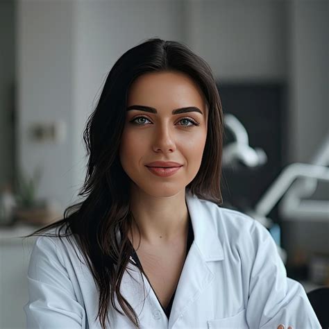 Premium Photo Young Female Dentist In White Coat At Workplace