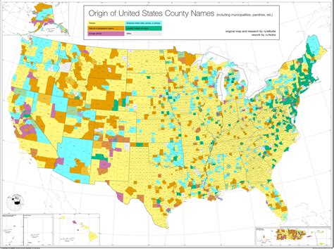 Origin of US County Names (reworked) [7367x5504] | Usa map, Map globe, The originals