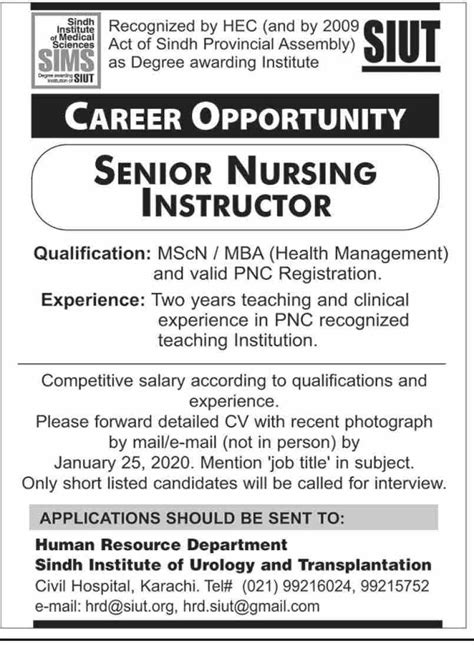 Sindh Institute Of Urology And Transplantation Siut Jobs 15 January